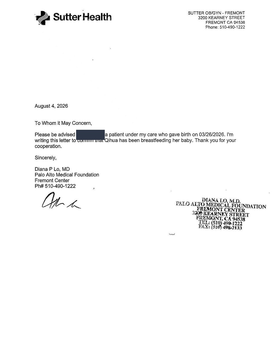 Medical confirmation letter — Original